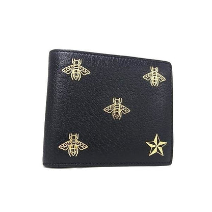Gucci Wallet Black Gold Leather Bee Bifold
