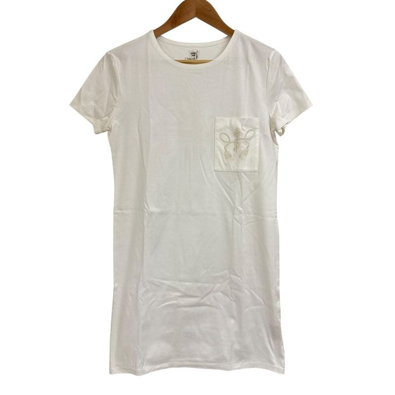 Hermes Embroidery Short Sleeve Knee Length Cut and Sewn Dress Size 34 White