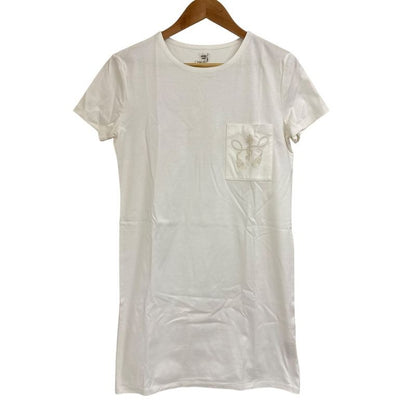 Hermes Embroidery Short Sleeve Knee Length Cut and Sewn Dress Size 34 White