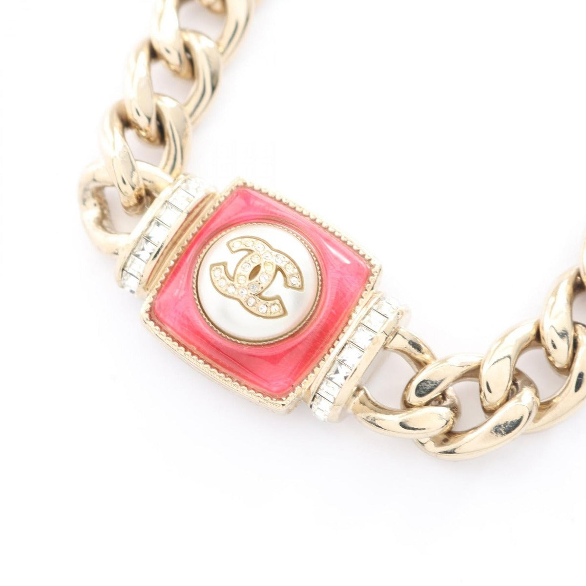 Chanel Necklace CC Logo Choker Gold Pink