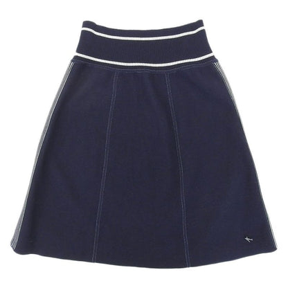 Chanel 08 C Cashmere Side Stripe Airplane Stitch Knit Skirt Navy