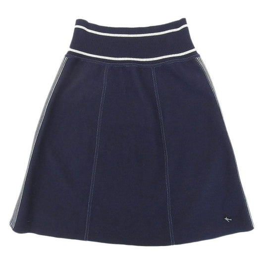 Chanel 08 C Cashmere Side Stripe Airplane Stitch Knit Skirt Navy