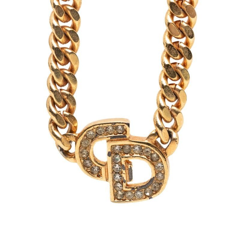Dior Cdlogo Line Stone Necklace Gold Plated