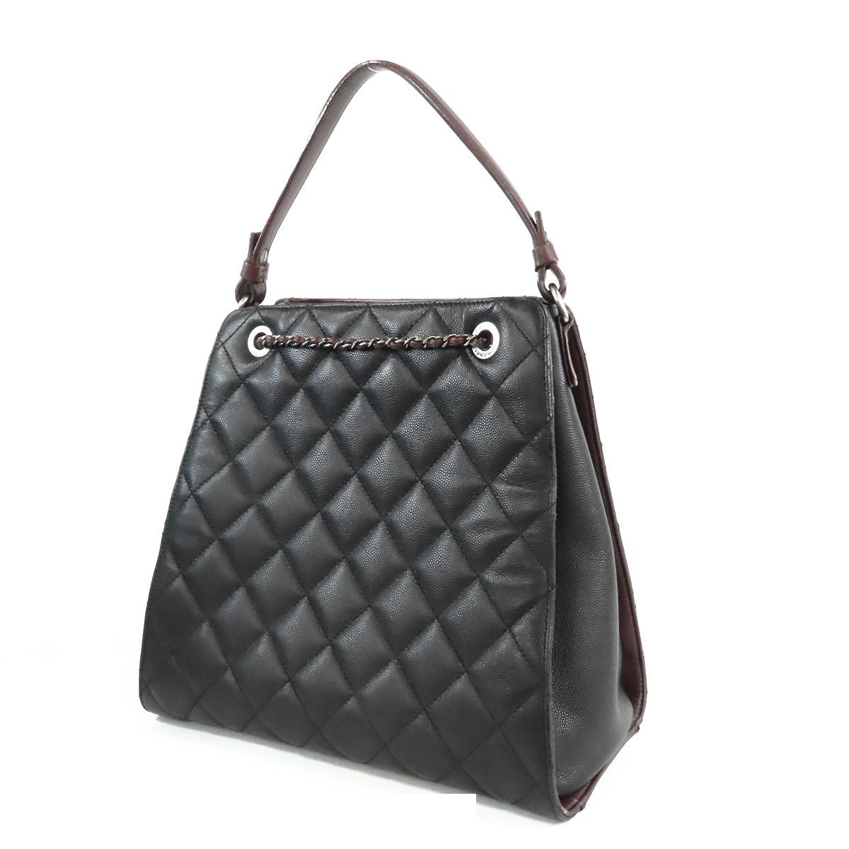 Chanel CC Bucket Black Burgundy Silver Caviar Leather 2-Way Chain Shoulder Bag — view 2