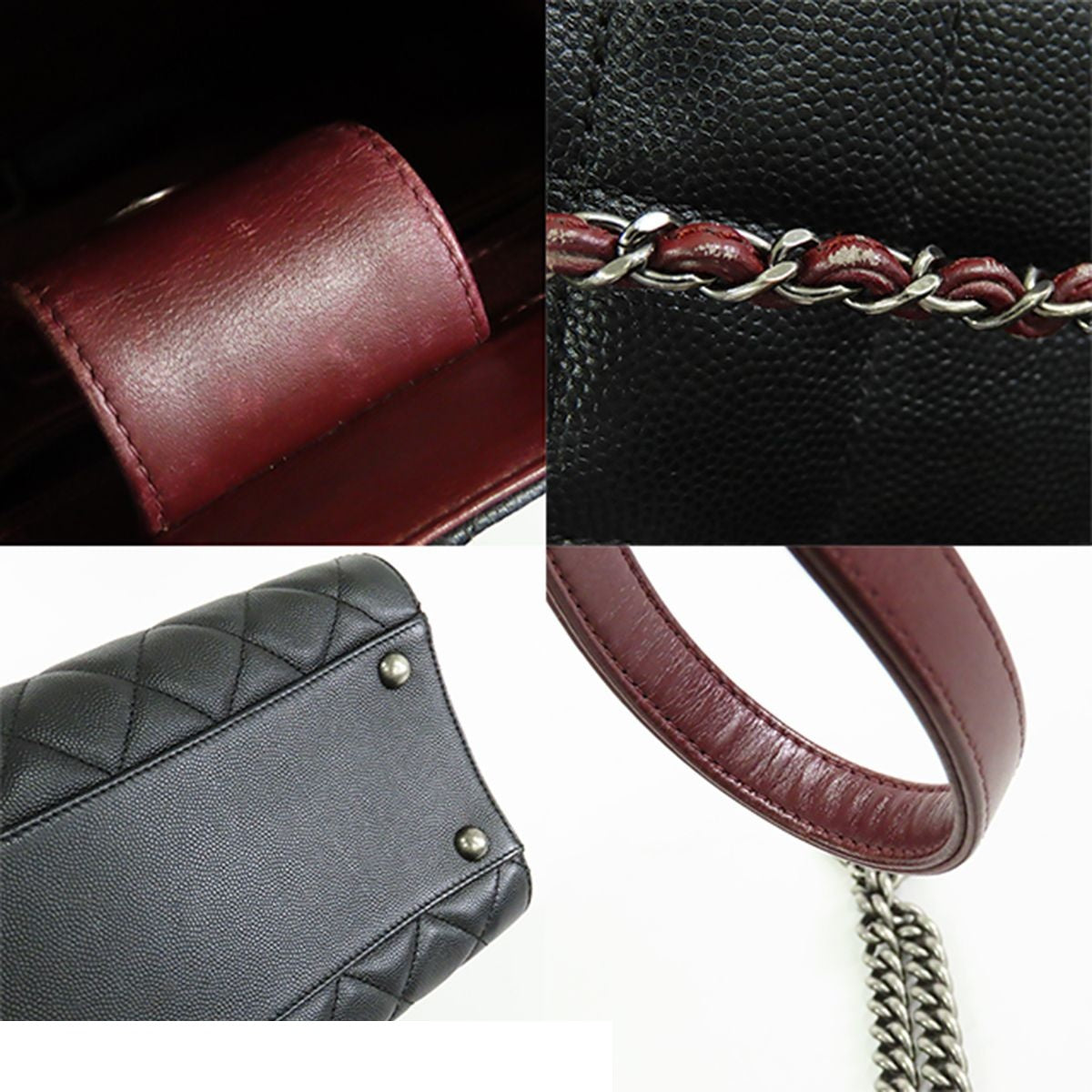 Chanel CC Bucket Black Burgundy Silver Caviar Leather 2-Way Chain Shoulder Bag — view 7