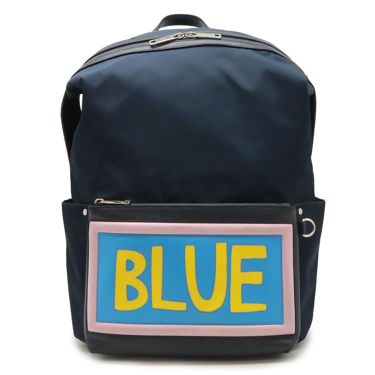 Fendi Logo Backpack Nylon Leather Navy Pink Blue