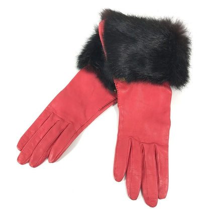 Hermes Gloves Fur Leather Red