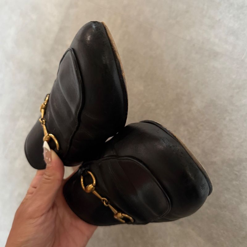 Gucci Prince Town Horsebit Slip on Loafer Leather Black Gold 37 24cm (9.45in)