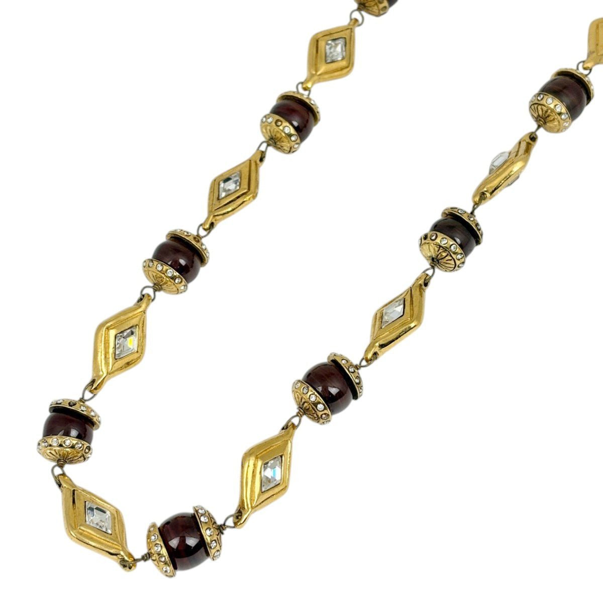 Chanel Rhinestone Necklace Long Gold Plated Brown