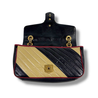 Gucci Quilted GG Marmont Chain Shoulder Bag Black Beige Red — view 4