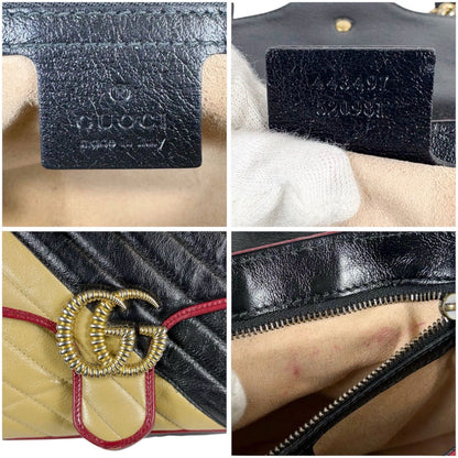 Gucci Quilted GG Marmont Chain Shoulder Bag Black Beige Red — view 10