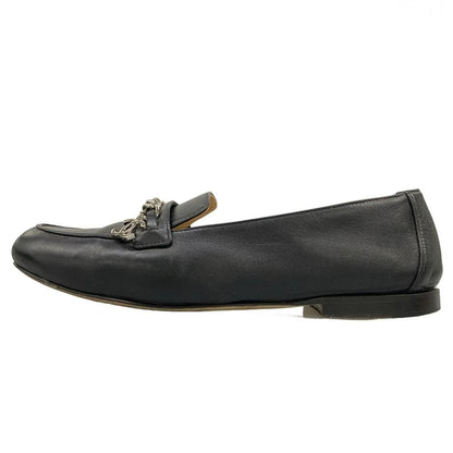 Chanel Loafers 37 C Black Chain CC Logo Silver Lambskin