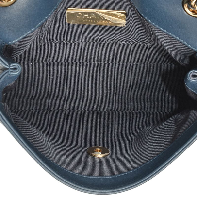Chanel Matelasse Flap Chain Shoulder Bag Lambskin Blue Gold Hardware