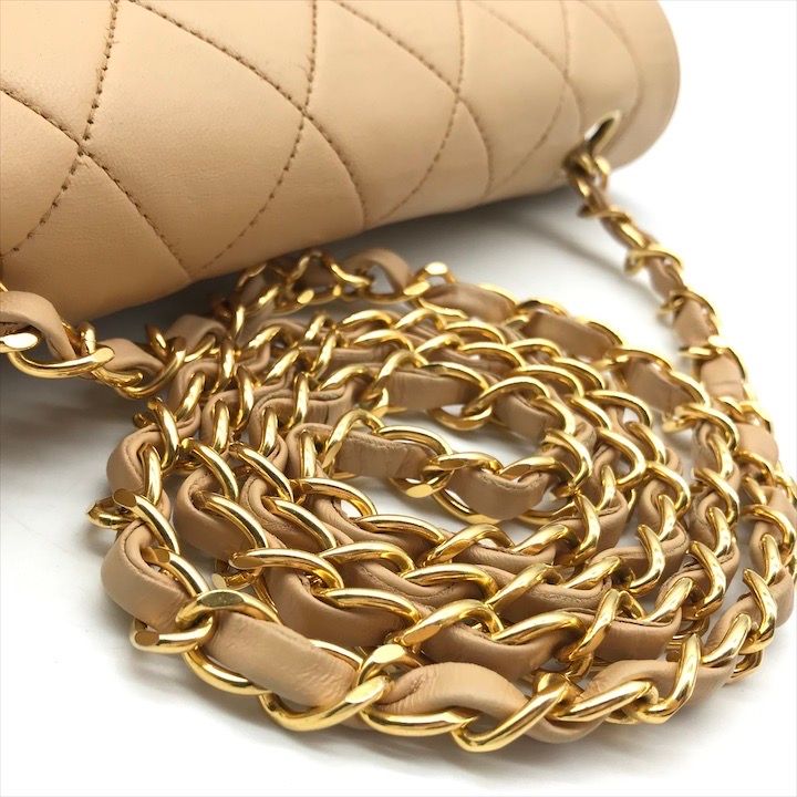 Chanel Diana CC Logo Quilted Lambskin Turnlock Chain Shoulder Bag Beige