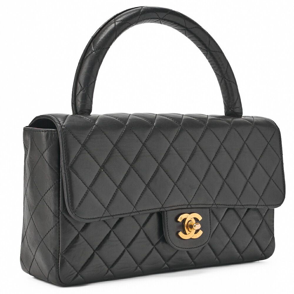 Chanel Handbag Matelasse Coco Top Handle Flap Bag Lambskin Black Gold