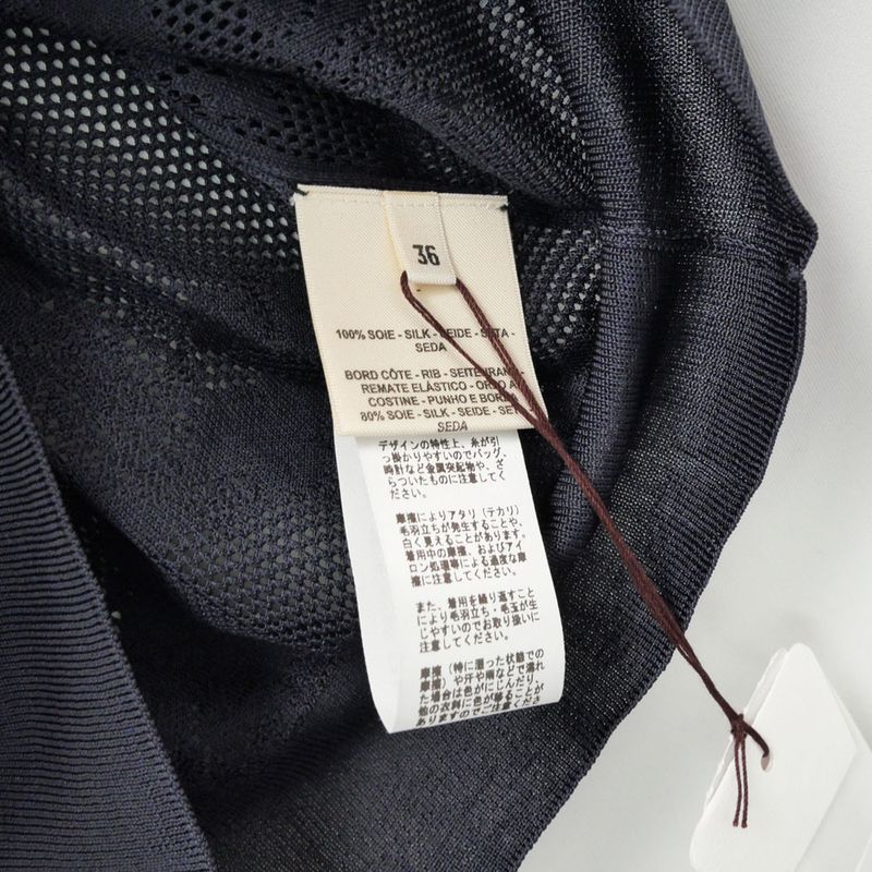 Hermes Short Sleeves Thick Knit 36 ​​size Navy 100% Silk Short Sleeve