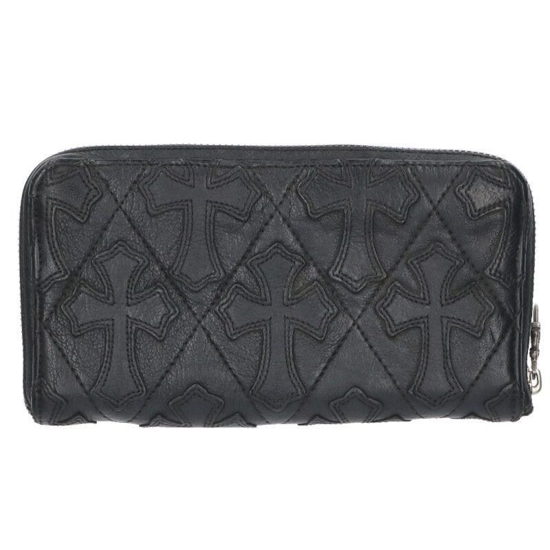 Chrome Hearts Rec Zip Quilted Cemetery Cross Leather Wallet