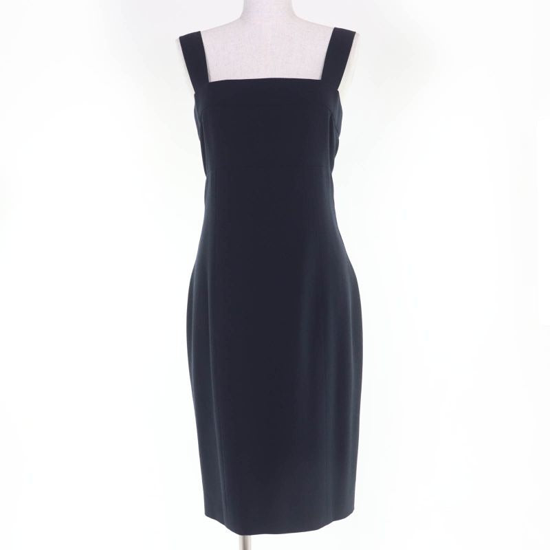 Chanel 96 P 100% Wool Coco Mark Button Sleeveless Dress Navy 38