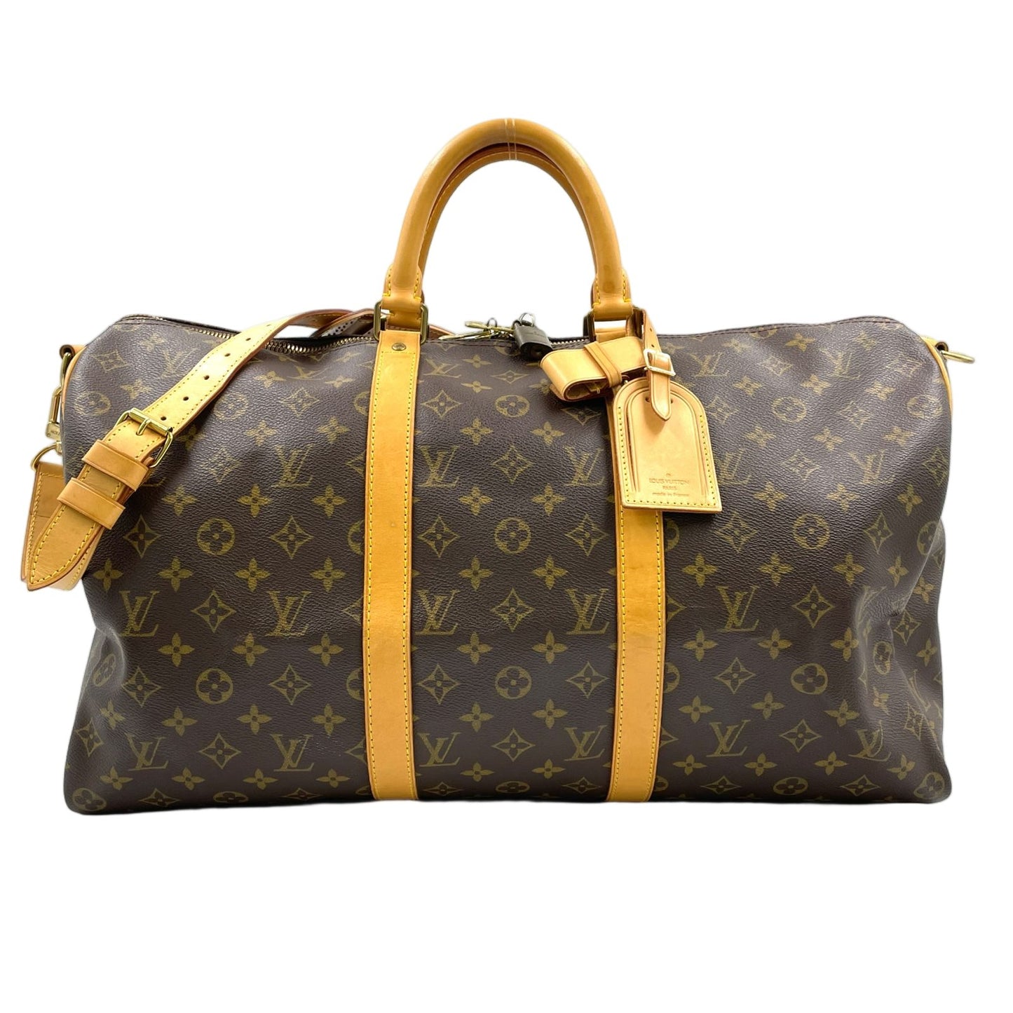 Louis Vuitton Keepall Bandouliere 50 Monogram Leather Brown Boston Bag Gold