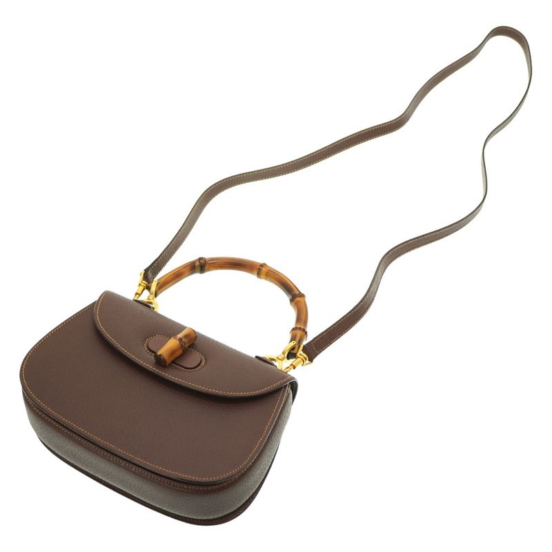 Gucci Bamboo Shoulder Handbag Leather Brown 0084gucci Vintage With Strap