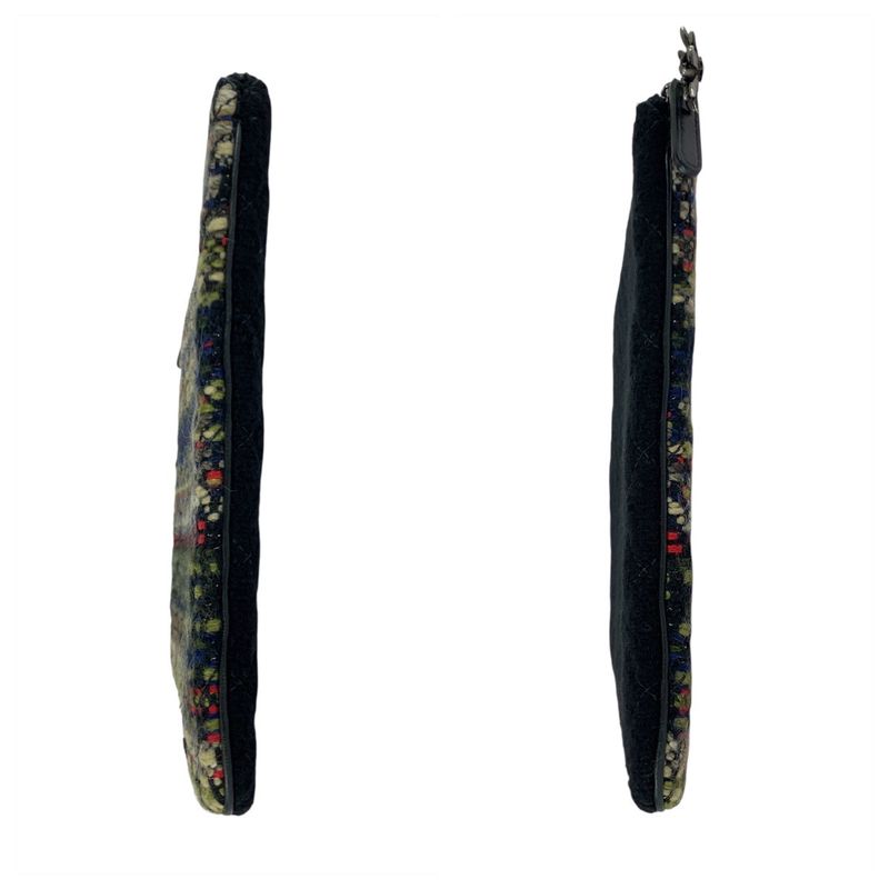 Chanel Coco Mark Multicolor Black Silver Hardware Tweed Clutch Bag Second Bag