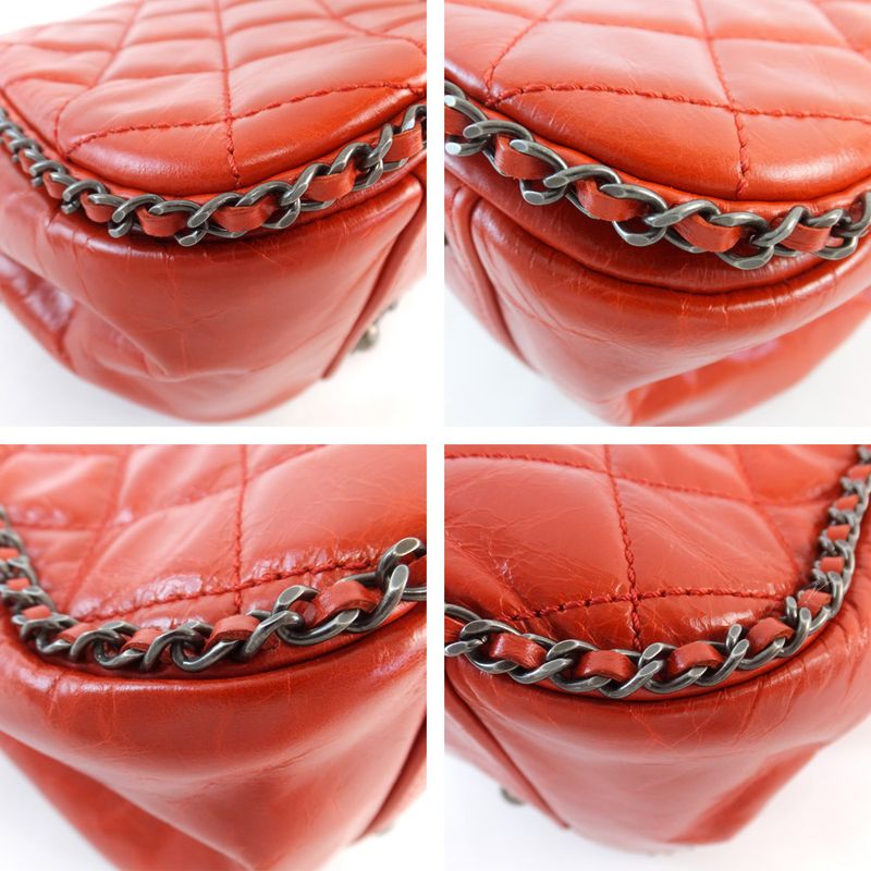 Chanel Matelasse Chain Shoulder Red Bag Coco Mark Vintage Silver