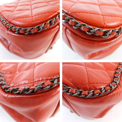 Chanel Matelasse Chain Shoulder Red Bag Coco Mark Vintage Silver
