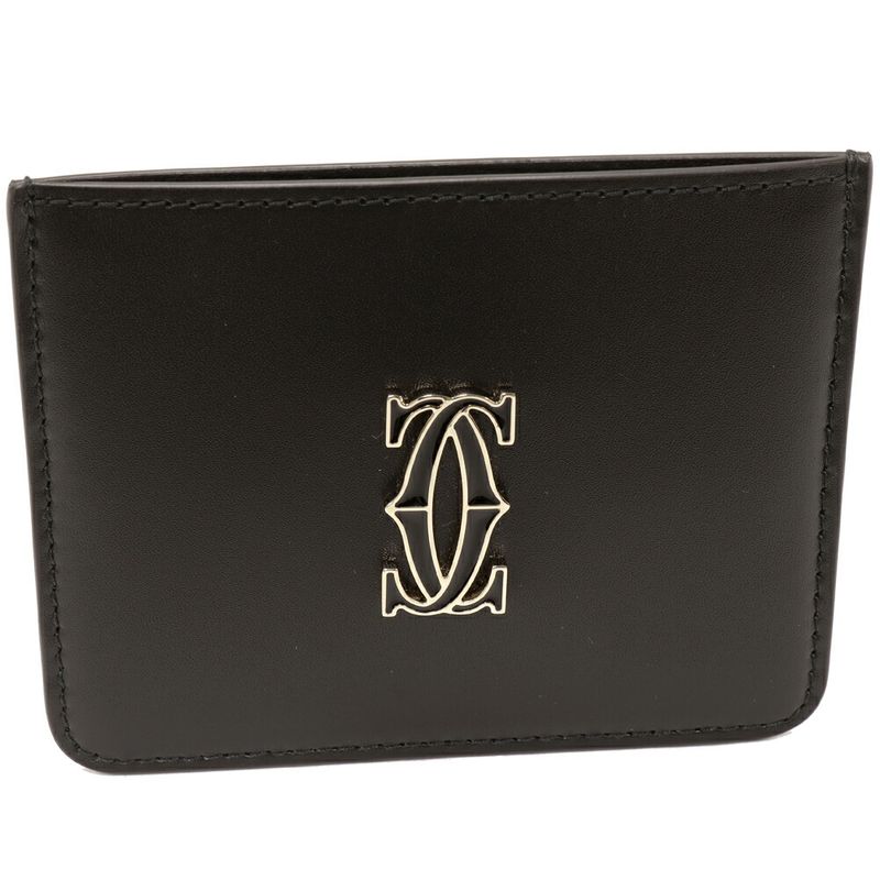 Cartier Card Case Passcase C De Cartier Simple Card Holder Calfskin Black