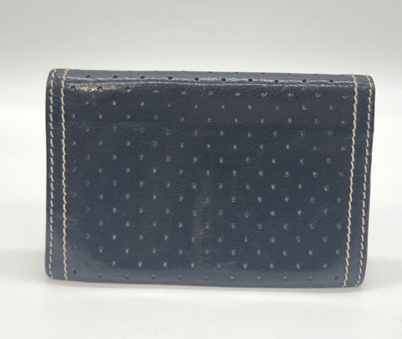 Prada Card Case Business Card Holder Perforated Leather Triangle Logo Black