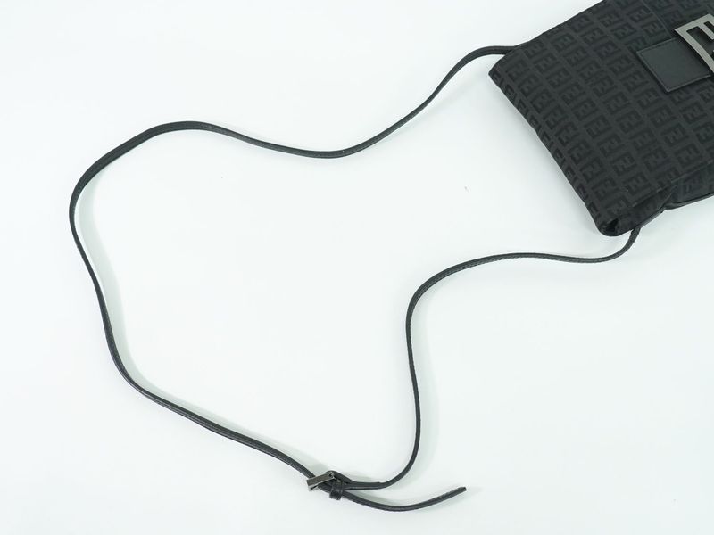 Authentic Fendi Zucchino Shoulder Bag Pochette Canvas Black 8bt075 Zucchino Bag