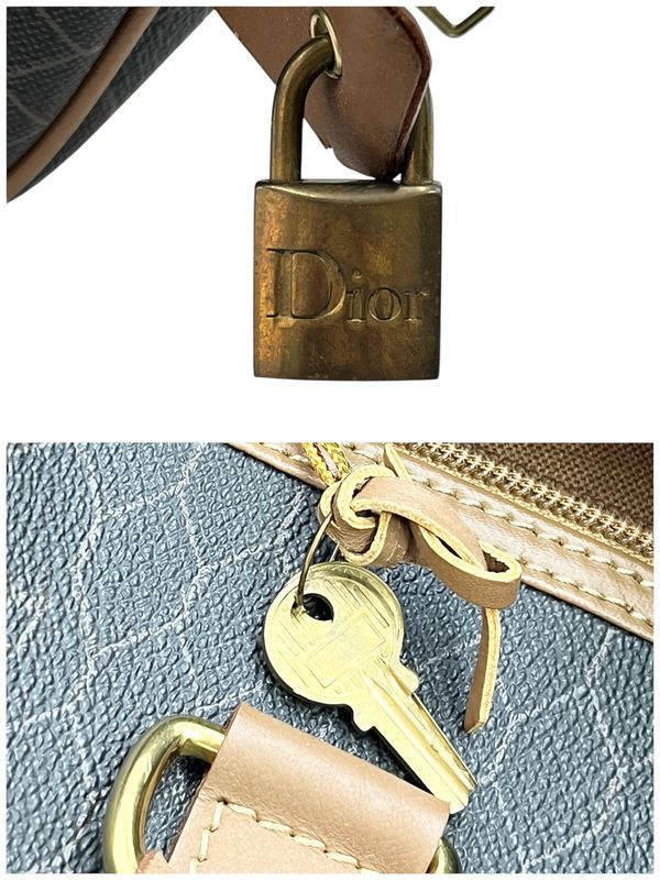 Christian DIOR Boston Bag With Honeycomb Pattern Brown