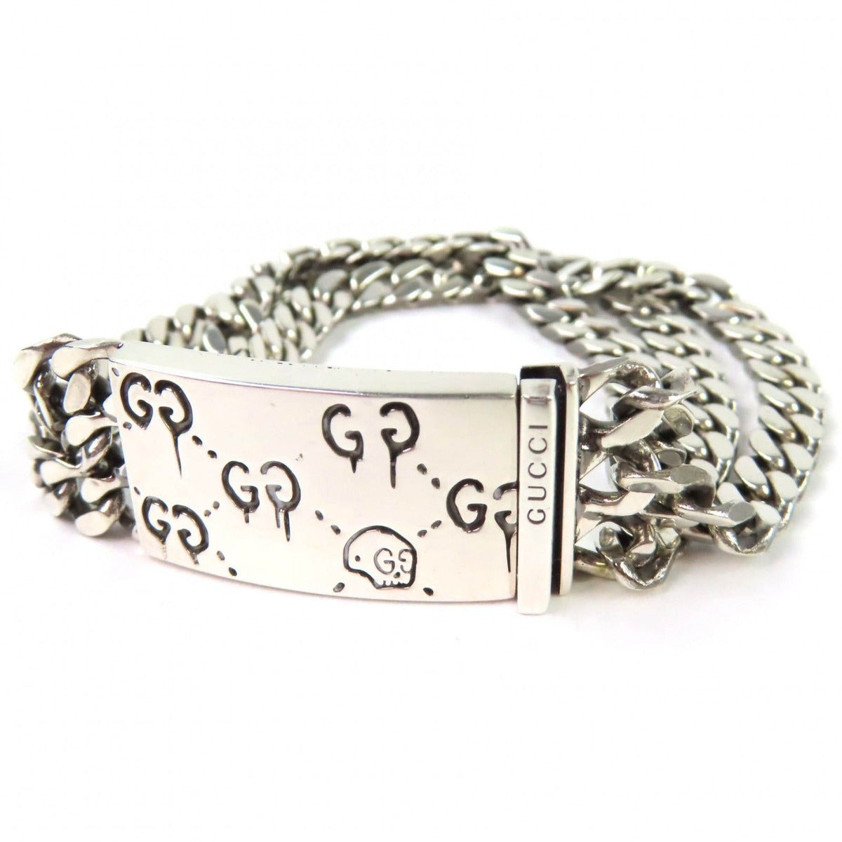 Gucci Ghost Skull GG Pattern Triple Chain Bracelet Silver