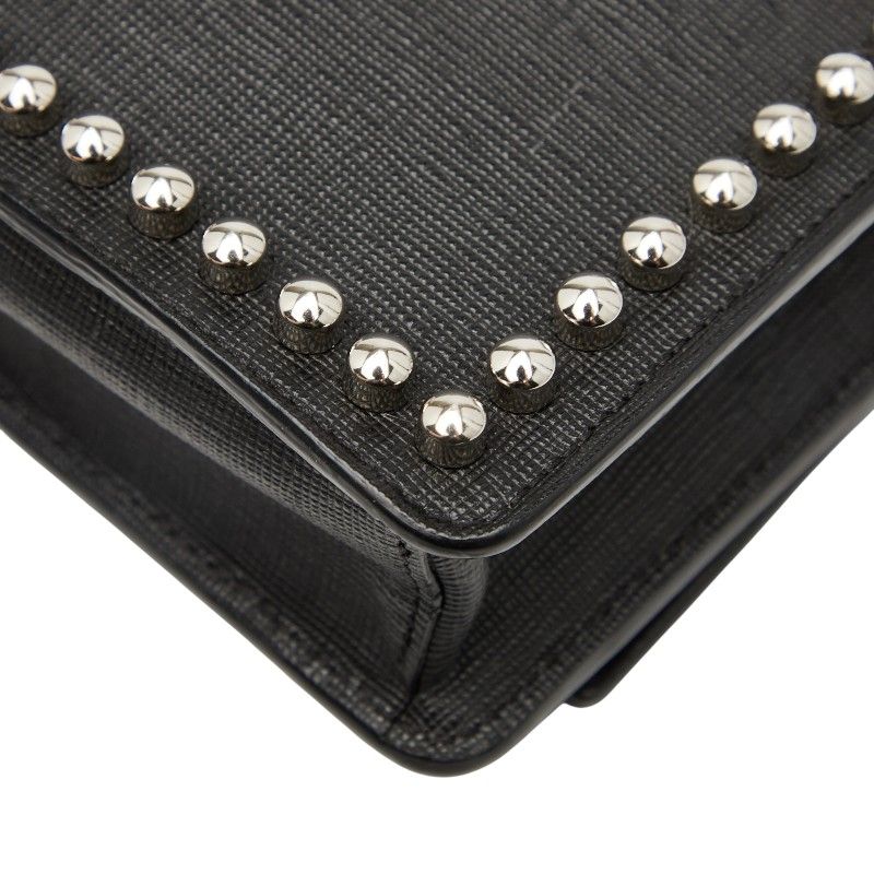 Fendi Carlito Studded Chain Shoulder Bag Wallet Bag 8m0346 Black Leather Women