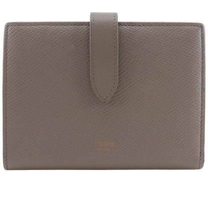 Celine Strap Wallet Leather Grey Bifold Greige