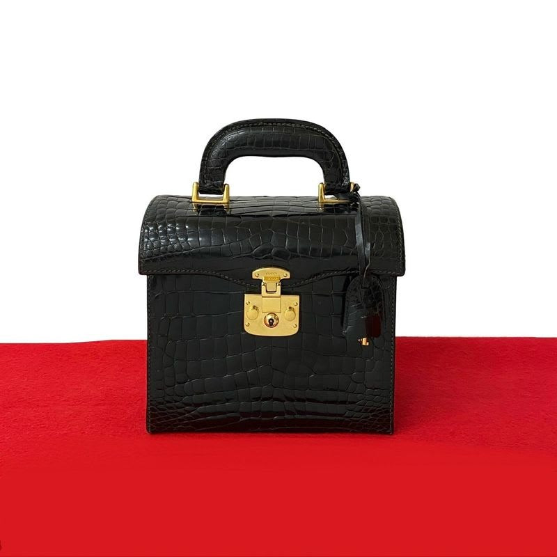 Gucci Vintage Ladylock Croco Leather Handbag Vanity
