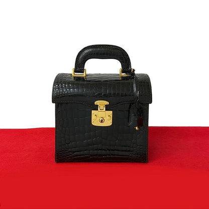 Gucci Vintage Ladylock Croco Leather Handbag Vanity