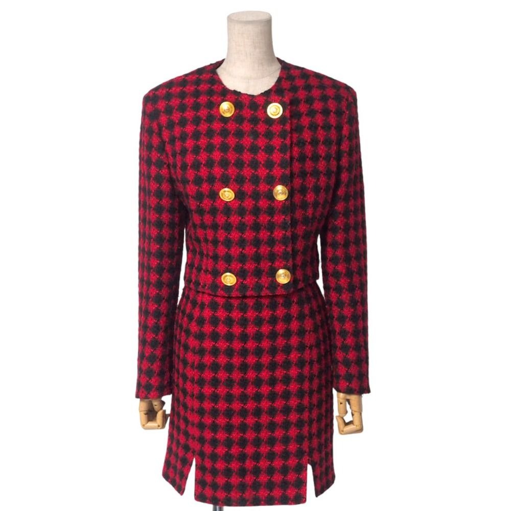 Versace Jeans Vintage Skirt Set 28 42 Skirts Medusa Button All Over Black X Red Plaid Pattern
