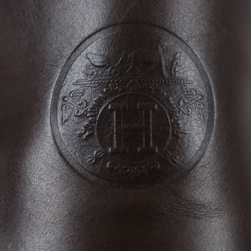 Hermes Logoed Square Toe Leather Shoes Loafers Dark Brown 40 With Box And