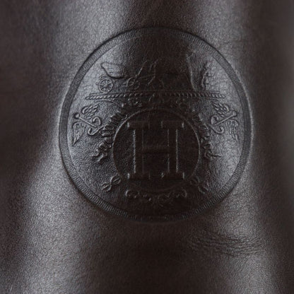 Hermes Logoed Square Toe Leather Shoes Loafers Dark Brown 40 With Box And