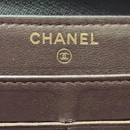 Chanel Long Wallet Matelasse Black And Gold Round Zipper/gold Hardware Lambskin