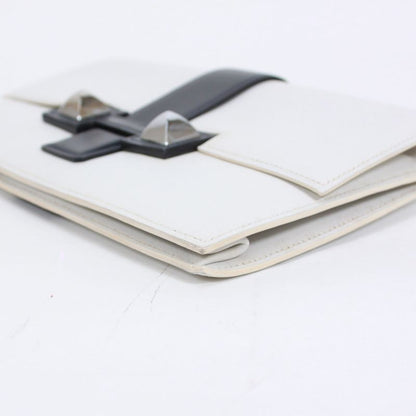 Hermes Medor Box Calf Black And White Clutch Bag Silver