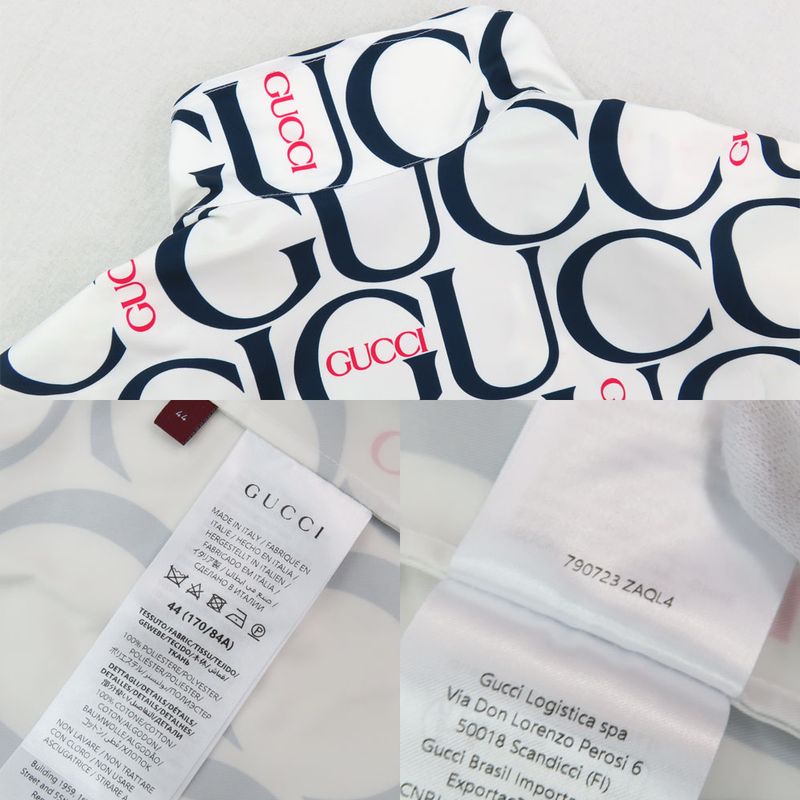 Gucci Maxi Gucci Print Fabric Shirt 790723 Short Sleeve 44 White Blue