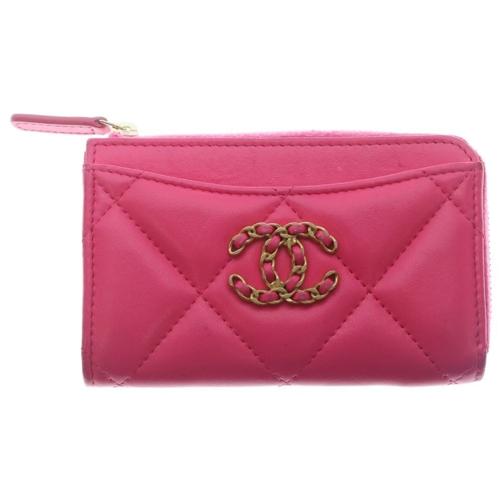 Chanel 19 Coin Case Fragment Card Pink Lambskin Gold
