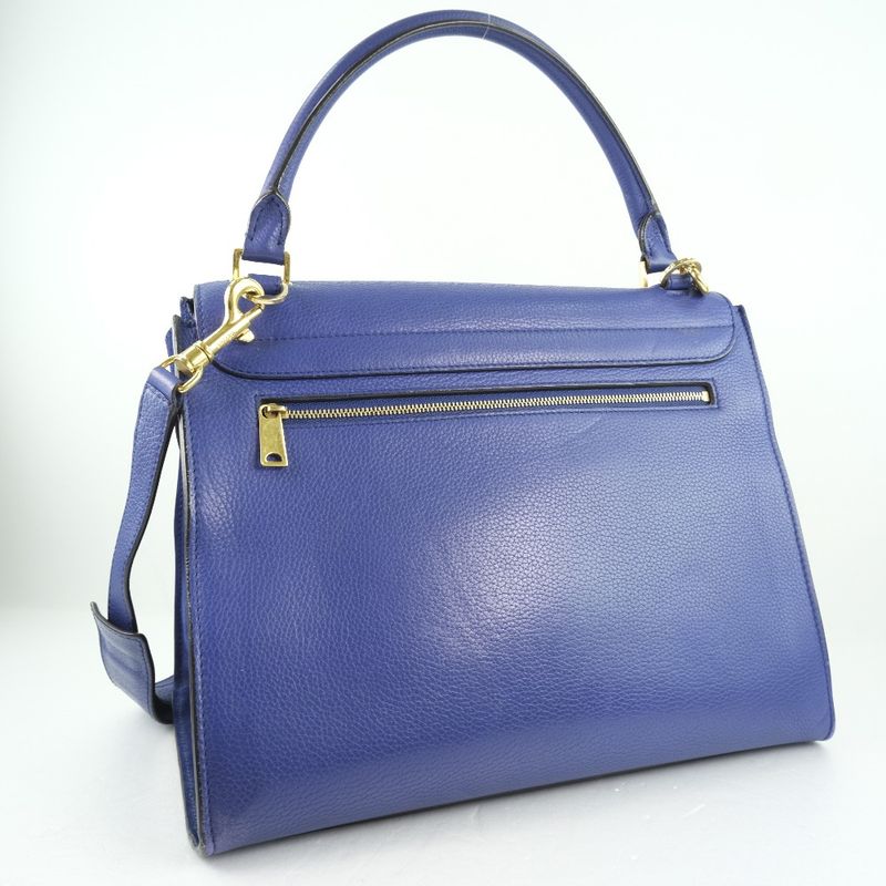 Celine Trapeze 2WAY Shoulder Calf Blue Women's Handbag