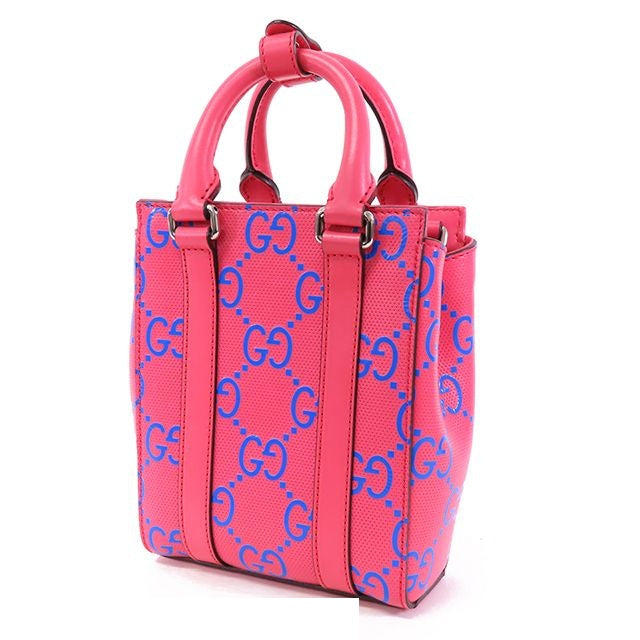 Gucci Pink Blue Leather GG Perforated Shoulder Bag — view 2