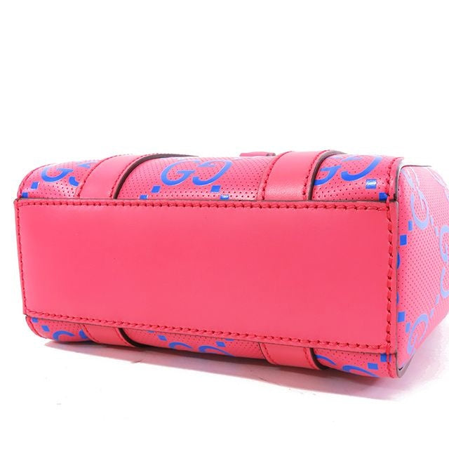 Gucci Pink Blue Leather GG Perforated Shoulder Bag — view 3