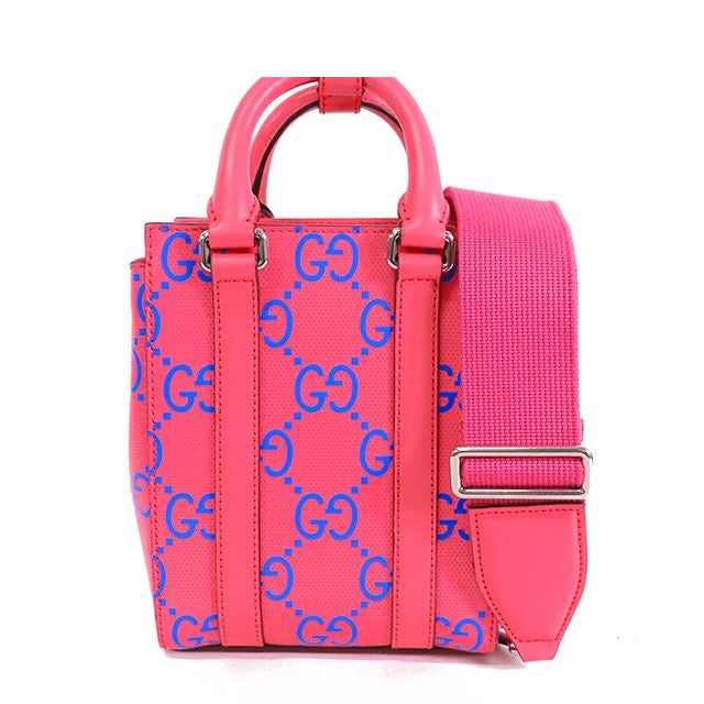 Gucci Pink Blue Leather GG Perforated Shoulder Bag