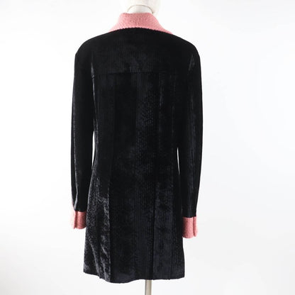 CHANEL 22B P73309 Silk-blend Coco Button Tweed Switch Velvet Coat Black Pink 38