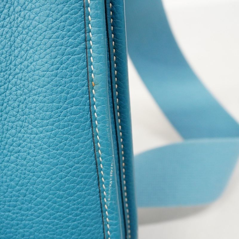 Hermes Shoulder Bag Evelyn 2PM Taurillon Cles Mance Blue Jean Silver Hardware