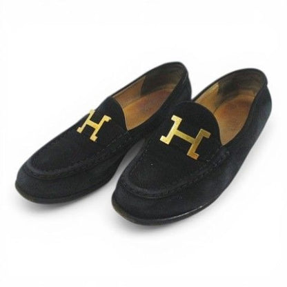 Hermes Loafer Gold 35.5 Black Suede